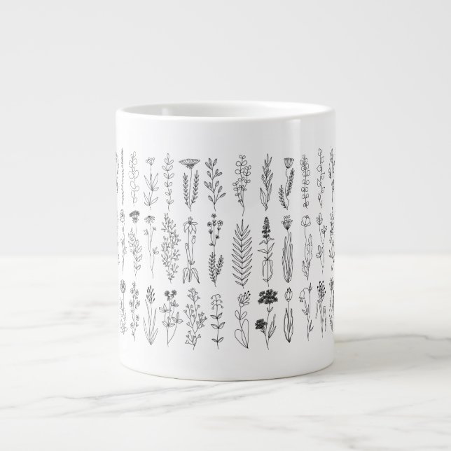 Caneca De Café Grande Flores E Plantas De Tinta (Frente)