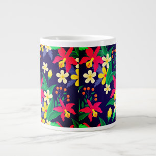 Caneca De Café Grande Flores Exóticas Coloridas Padrão Folhas-23021