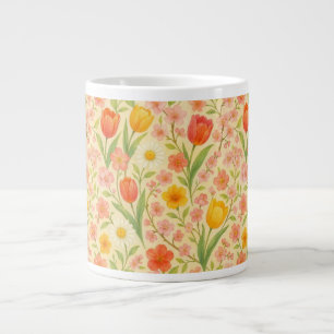 Caneca De Café Grande Flores fofas com padrão de Páscoa/primavera
