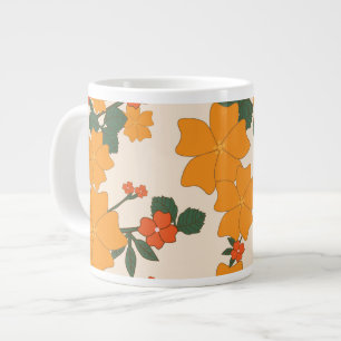 Caneca De Café Grande Flores Laranja, Padrão Floral, Padrão De Flores