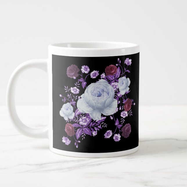 CANECA DE CAFÉ GRANDE FLÔRES LILÁS, FUNDO PRETO (Esquerda)