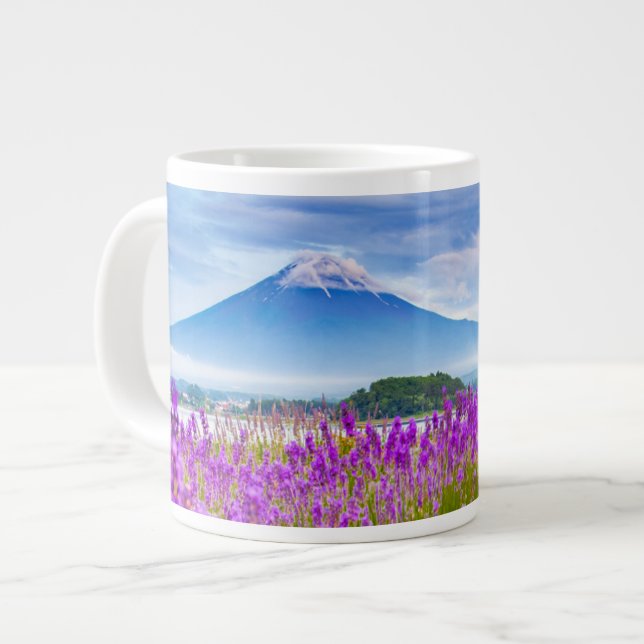 Caneca De Café Grande Flores | Monte Fugi Japão (Frente Esquerda)