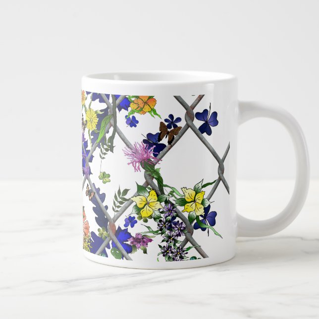 Caneca De Café Grande Flores numa cerca (Direita)