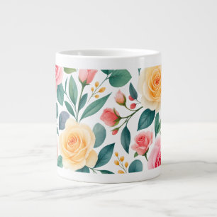 Caneca De Café Grande Flores Pastel Design Floral Botânico Vintage Suave