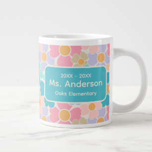 Caneca De Café Grande Flores Pastel Professor Personalizado