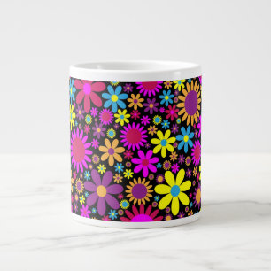 Caneca De Café Grande Flores Psicodélicas Vibrantes em Flor