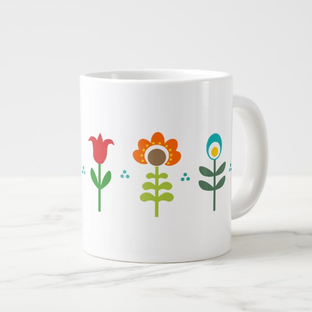 Caneca De Café Grande Flores retro-folhosas bonito (Frente Esquerda)