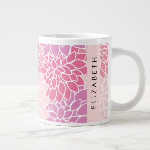 Caneca De Café Grande Flores Rosa Dahlia, Padrão De Flores, Seu Nome