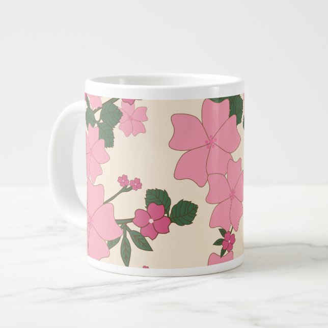 Caneca De Café Grande Flores Rosa, Padrão Floral, Padrão De Flores (Frente Esquerda)