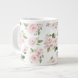 Caneca De Café Grande Flores Rosa, Rosas Rosa, Flores De Aquarelas