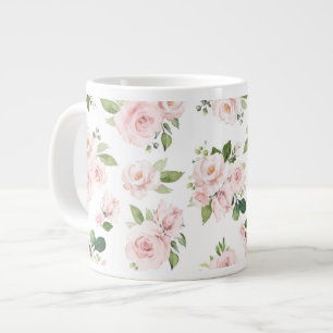 Caneca De Café Grande Flores Rosa, Rosas Rosa, Flores De Aquarelas