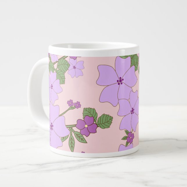 Caneca De Café Grande Flores Roxas, Padrão Floral, Padrão De Flores (Frente Esquerda)
