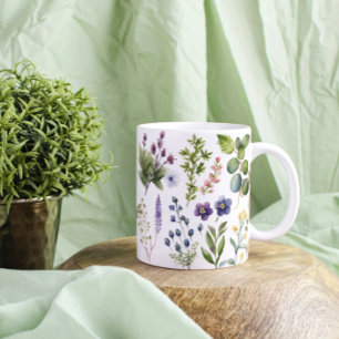 Caneca De Café Grande Flores selvagens e plantas aromáticas