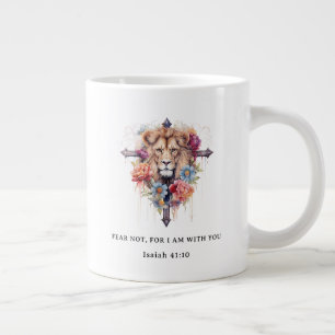 Caneca De Café Grande Flores Selvagens Leão de Deus Não Temer Versículo 