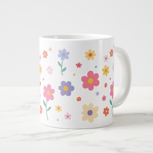 Caneca De Café Grande Flores Simples (Frente Esquerda)