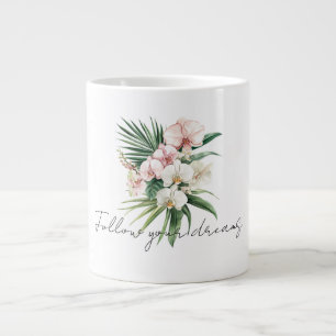 Caneca De Café Grande Flores Tropicais De Orquídeas Rosa