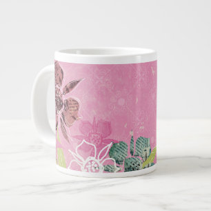 Caneca De Café Grande Flores Tropicais, Jumbo Mug Rosa