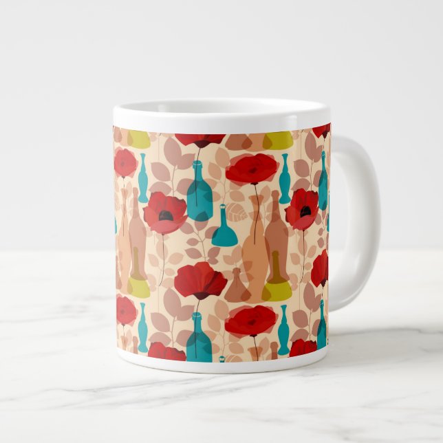 Caneca De Café Grande Flores, vasos e padrões de garrafas (Frente Esquerda)