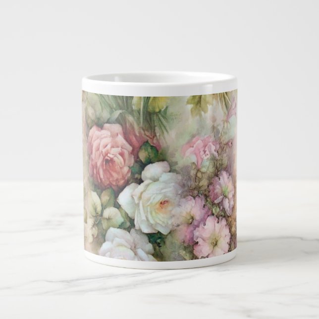 Caneca De Café Grande Flores Vintage (Frente)