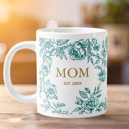 Caneca De Café Grande Flores Vintage Toile De Jouy Verde Dia Das Mães 