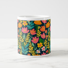 Caneca De Café Grande Flores vívidas coloridas