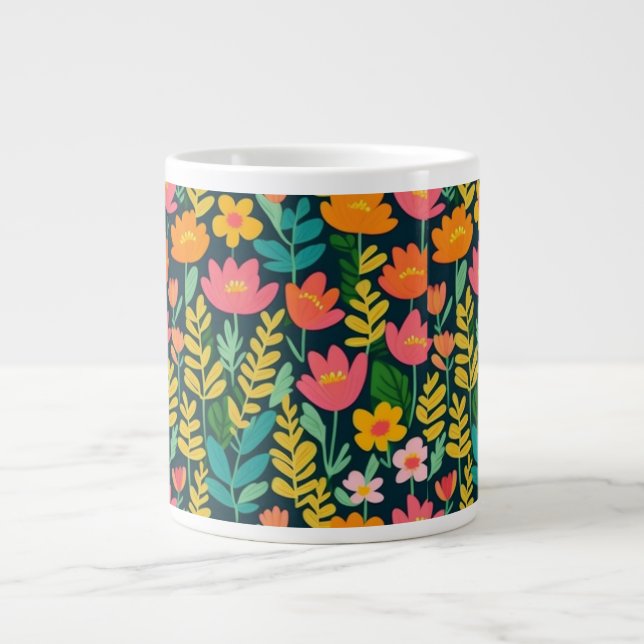 Caneca De Café Grande Flores vívidas coloridas (Frente)