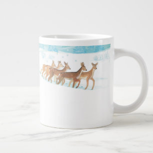Caneca De Café Grande Floresta de neve de inverno Roe Deer