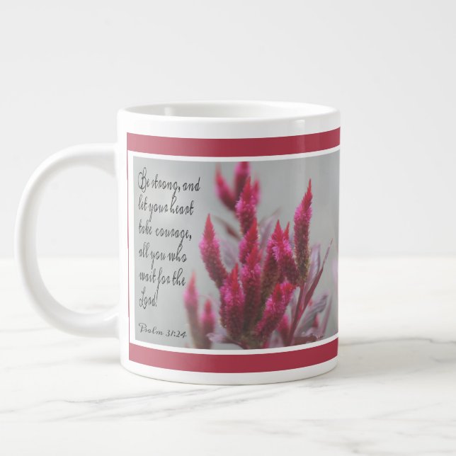Caneca De Café Grande Flórida rosa, com verso do Salm 31:24 (Esquerda)