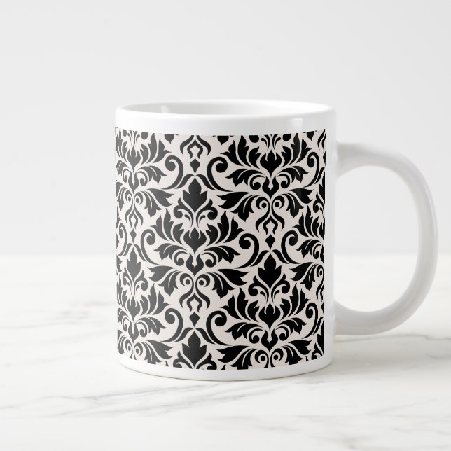 Caneca De Café Grande Flourish Damask Pattern Black on Cream (Direita)