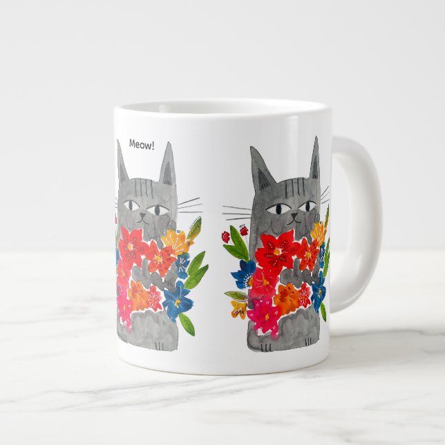 Caneca De Café Grande Flower Cat (Frente Esquerda)