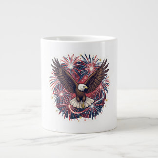 Caneca De Café Grande Fogos de Artifício Águia Patriótica