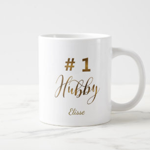 Caneca De Café Grande Folha de Ouro Número 1 Hubby Tipografia Monograma