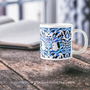 Caneca De Café Grande Folha esrolada azul-folha