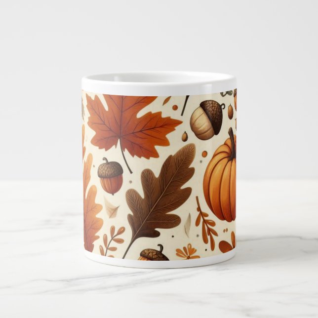 Caneca De Café Grande Folhas/abóboras/boletas clássicas do outono (Frente)