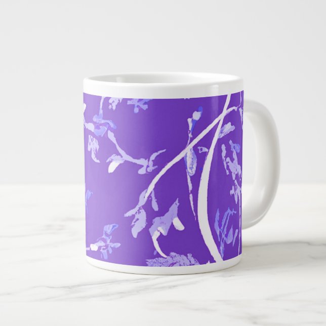 Caneca De Café Grande Folhas Boho Chic de Lavanda (Frente Esquerda)