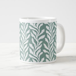 Caneca De Café Grande Folhas Botânicas Elegantes Verde Teal Minimalista