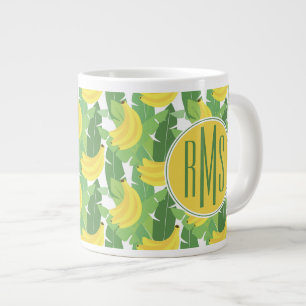 Caneca De Café Grande Folhas De Banana E Padrão De Fruta Monograma
