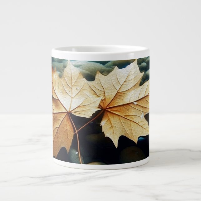 Caneca De Café Grande Folhas de Fluxo (Frente)