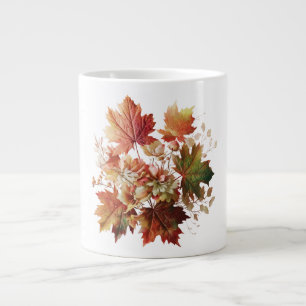 Caneca De Café Grande Folhas de outono e flores em Buquê
