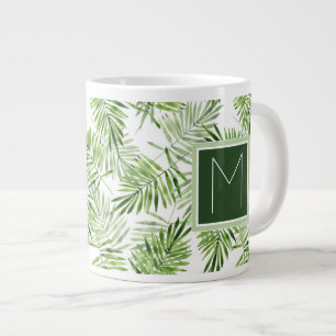 Caneca De Café Grande Folhas de Palma Verde Monograma