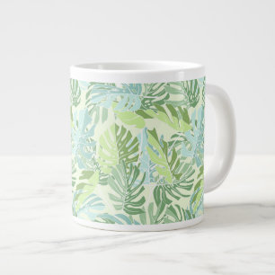 Caneca De Café Grande Folhas de Palmeiras Tropicais Pastel