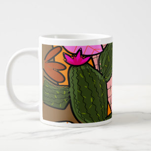 Caneca De Café Grande Folhas e flores tropicais abstratas