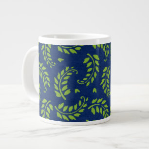 Caneca De Café Grande Folhas verdes / Fronteiras no chão azul Jumbo Mug