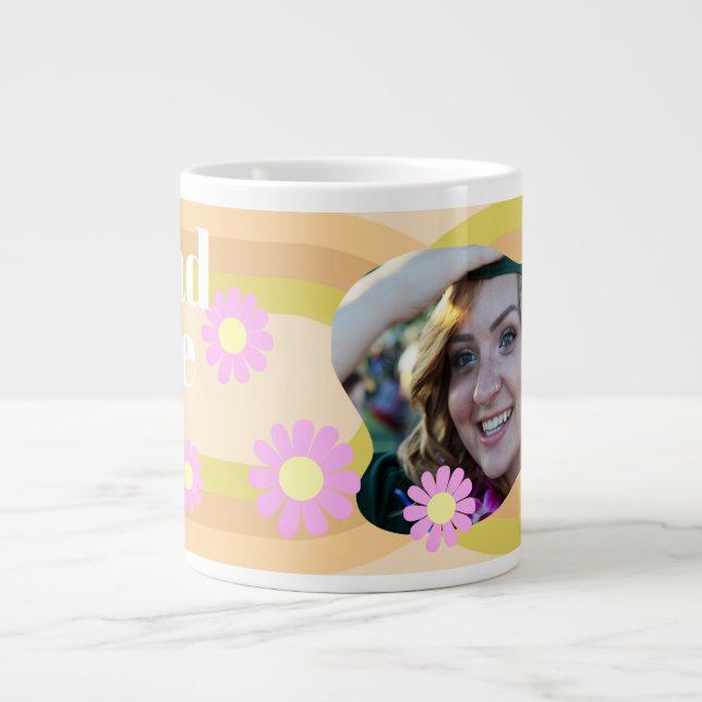 Caneca De Café Grande Formando Daisy Photo Beige (Frente)