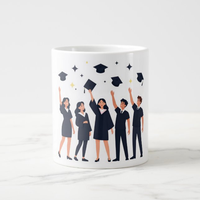 Caneca De Café Grande Formandos Felizes Jogando Capacetes Celebração (Frente)