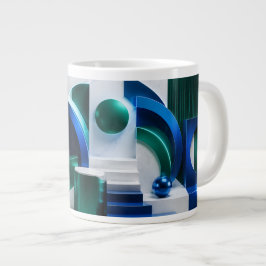 Caneca De Café Grande Formas Geométricas Abstratas Vibrantes Azuis e Ver