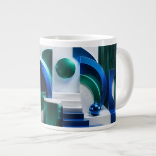 Caneca De Café Grande Formas Geométricas Abstratas Vibrantes Azuis e Ver