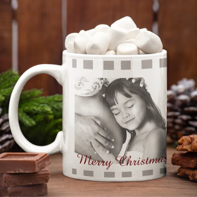 Caneca De Café Grande Foto da família Tartan, Xadrez branca e branca clá (Criador carregado)