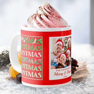 Caneca De Café Grande Foto de Família de Natal Vermelho Retro Festivo