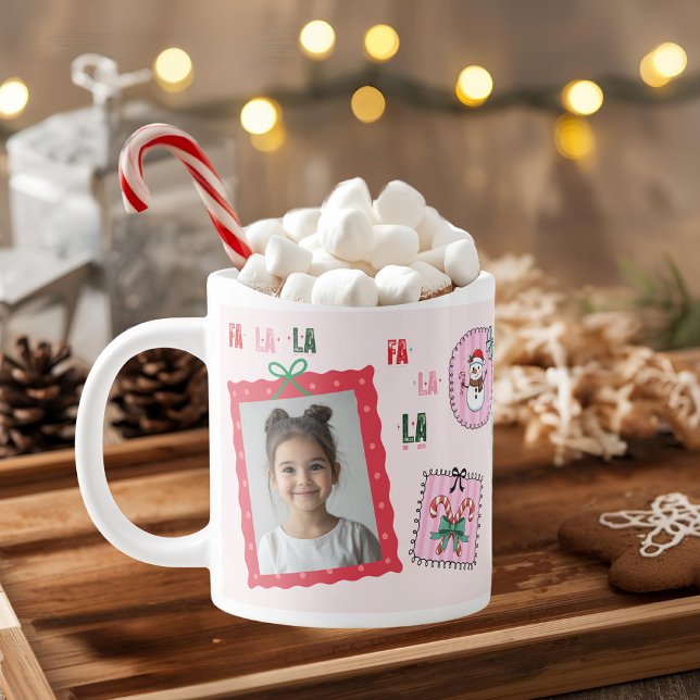Caneca De Café Grande Foto de Natal Personalizada | Fa rosa-branca La La (Criador carregado)